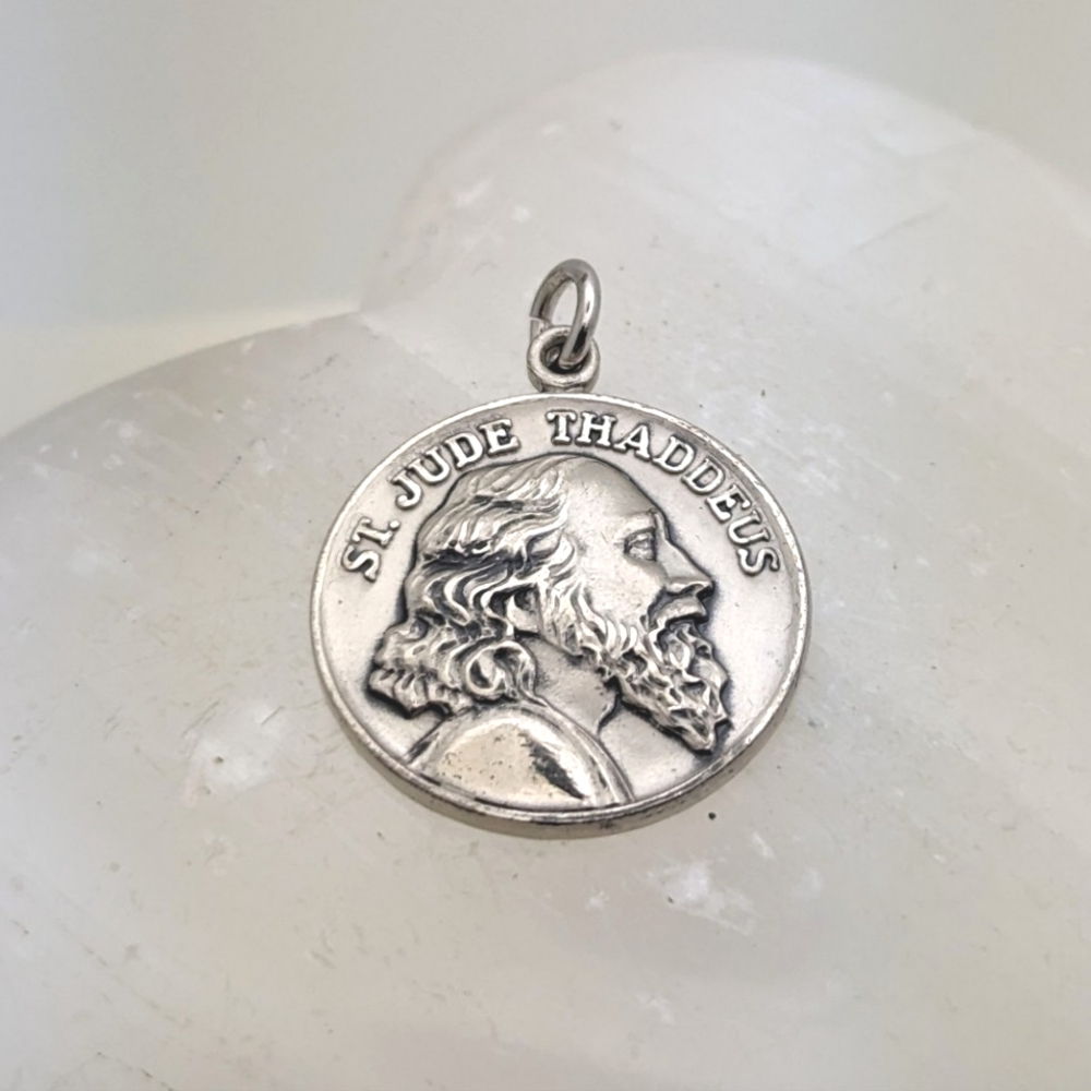 Vintage St. Thaddeus Sacred Heart Sterling Swift & Fisher Reversible Pendant